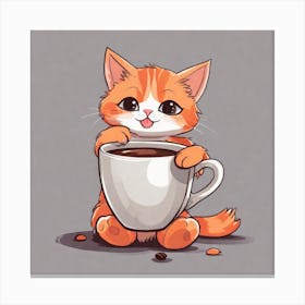 Cute Orange Kitten Loves Coffee Square Composition 24 Canvas Print