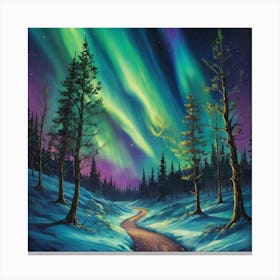 Aurora Borealis Starry Pathway Vibrant Landscape Art W 3 Canvas Print