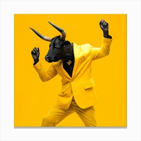 Bull On Yellow Background Dancing Canvas Print