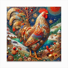 A Rooster in the Style of Collage Canvas Print