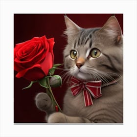 Cat With Rose Canvas Print