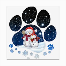 Couple Snowman Snow Paw Dogs Christmas Canvas Print