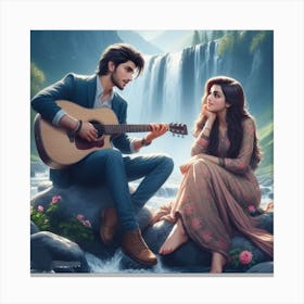 Man And A Woman Playing Guitar Canvas Print