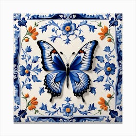Delft Tile Butterfly in Blue I Canvas Print