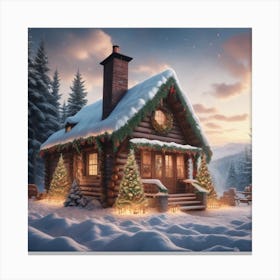 Christmas Cabin In The Snow Canvas Print