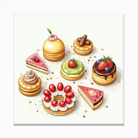 Watercolor Of A French Patisserie With An Array Of Colorful And Delicate Pastries 1 Canvas Print