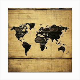 World Map On Wood Art Canvas Print