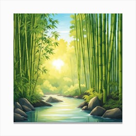 A Stream In A Bamboo Forest At Sun Rise Square Composition 94 Canvas Print