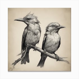 Two Birds Perched On A Branch Canvas Print