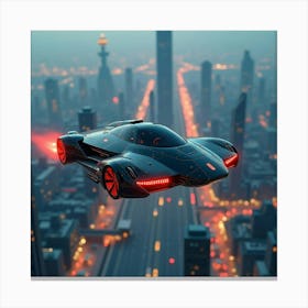 High Tech Flying Car With Glowing Lights, Cruising Above A Futuristic City 1 Canvas Print