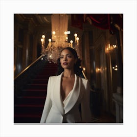 Tessa Thompson in white suit inside a classy hotel  Canvas Print