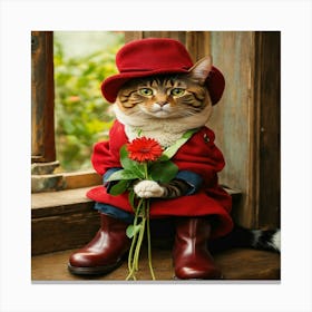 Cat In Red Coat Canvas Print