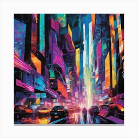 Cyberpunk Cityscape Neon Cubism Style Canvas Print