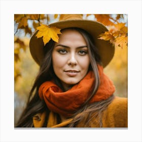 Autumn Woman In Hat 5 Canvas Print
