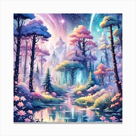 A Fantasy Forest With Twinkling Stars In Pastel Tone Square Composition 61 Canvas Print