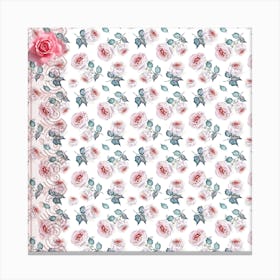 Watercolor Roses Lace Background Canvas Print