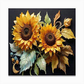 Yellow sunflower on black background Canvas Print