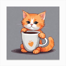 Cute Orange Kitten Loves Coffee Square Composition 32 Canvas Print