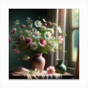 Cosmos Flowers In A Vase 4 Canvas Print