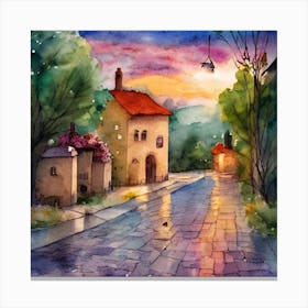 Watercolor Of A Street Canvas Print