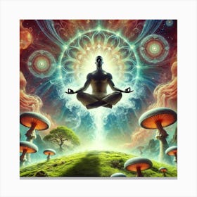 Meditating Man With Mushrooms Canvas Print