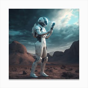 Futuristic Man Standing In The Desert Canvas Print