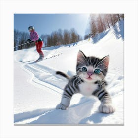 Gato Deslizandose En La Nieve Con Sus Patas Canvas Print