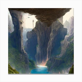 Serene Cliff A Fantasy Landscape With Towering Mountains Canvas Print