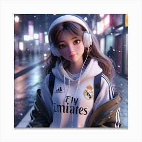 Real Madrid Girl With Headphones Canvas Print