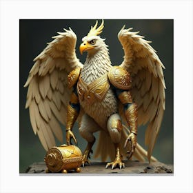 A Majestic Griffin With Intricate Golden Armor, Guarding A Sacred Treasure 1 Canvas Print