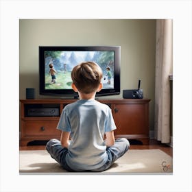 Boy Watching Tv Canvas Print