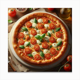This mouthwatering pizza is topped with juicy tomatoes, creamy mozzarella cheese, and fresh basil, and is sure to satisfy your cravings. It's a perfect meal for any occasion, whether you're having a party or a quiet night at home. Canvas Print