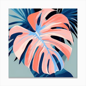 Monstera Leaf, Tropical Leaves, pleasing colors of Peach and Blue, 1296 Canvas Print