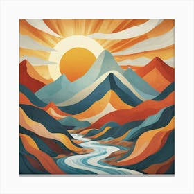 Flowing Forms Mountain Sun Art Print 0 Canvas Print