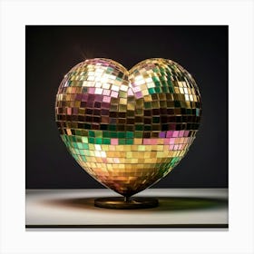 Heart Shaped 3d Disco Ball Material Shines Gold Orchestrated In A Swirl Of Pink Orange Purple A Canvas Print