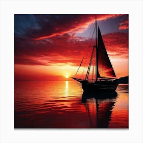 Sailboat At Sunset 3 Canvas Print