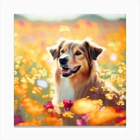 Dog In A Flower Field Canvas Print