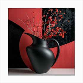 Black Vase With Red Berries 3 Canvas Print