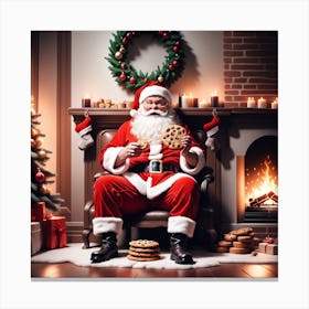 Santa Claus Sitting In Front Of Christmas Tree Canvas Print