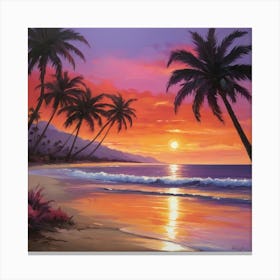 Sunset At The Beach paintings art print 4 Canvas Print