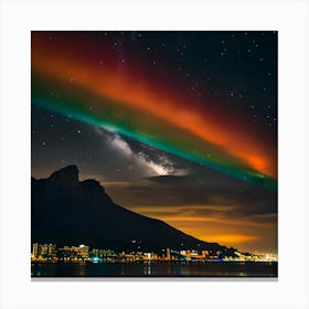 Colorful Spaceship With Flashy Lights At Night Over Cape Town Canvas Print