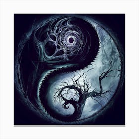 gothic-inspired fractal yin-yang infused with dark tree with intricate branches Canvas Print