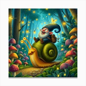 Gnome And Snail In The Forest Canvas Print