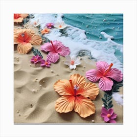 Hibiscus Flowers On The Beach 1 Canvas Print