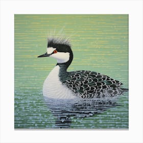 Ohara Koson Inspired Bird Painting Grebe 4 Square Canvas Print