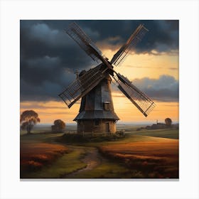 Windmill At Sunset Canvas Print