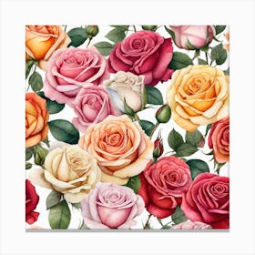 Watercolor Roses Seamless Pattern Canvas Print