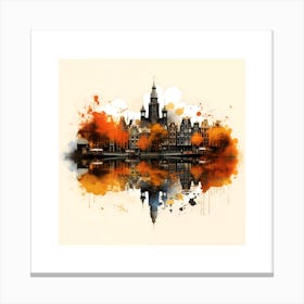 Amsterdam Skyline Autumnal Reflection Ink Splat Effect Canvas Print