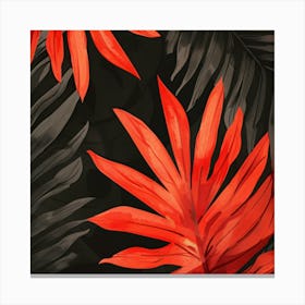 Red Palm Leaves Canvas Print