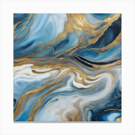 Gold And Blue Abstract Painting Canvas Print